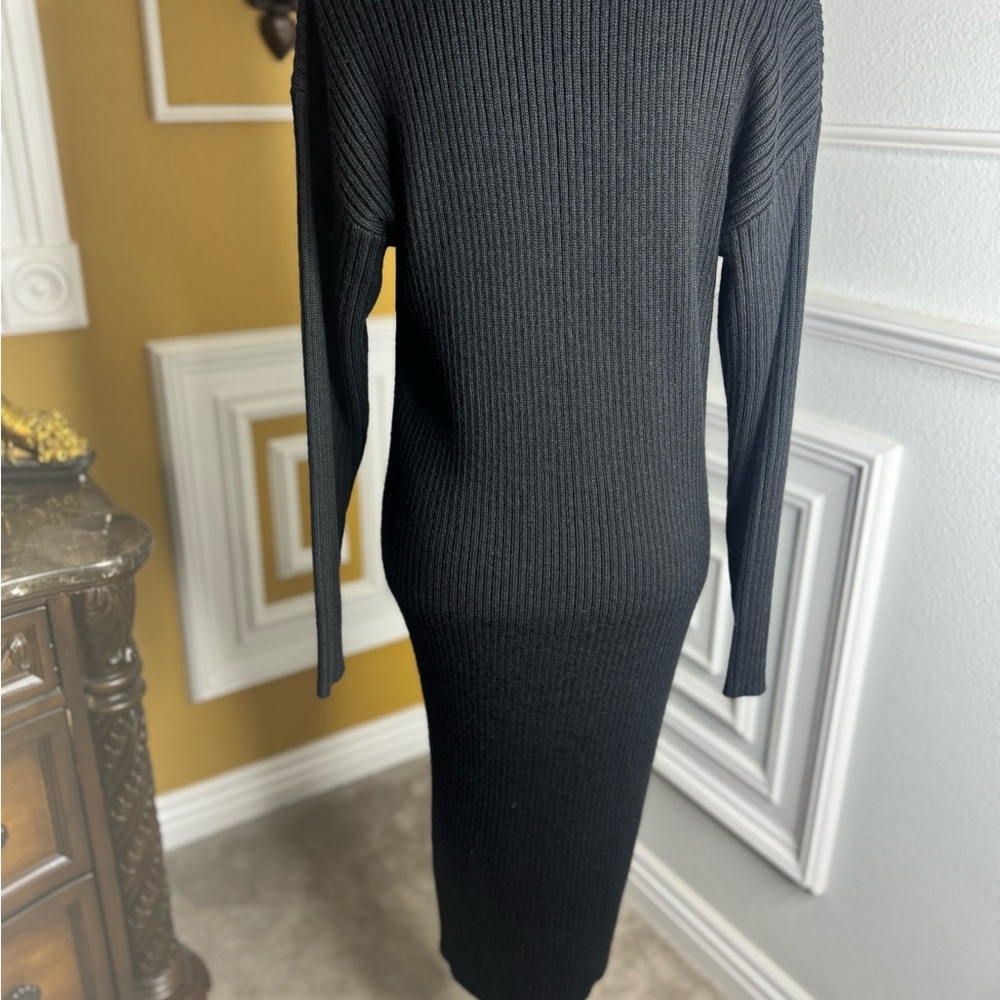 Black Ribbed Button-Up Cardigan Dress - Picture 4 of 7
